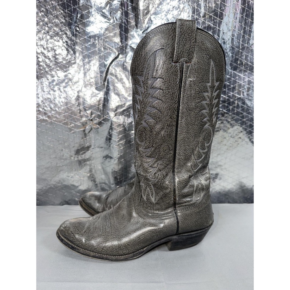 Nocona Western Boots Mens Size 8 Gray Leather Pull On Round Toe USA Cowboy - Picture 6 of 16